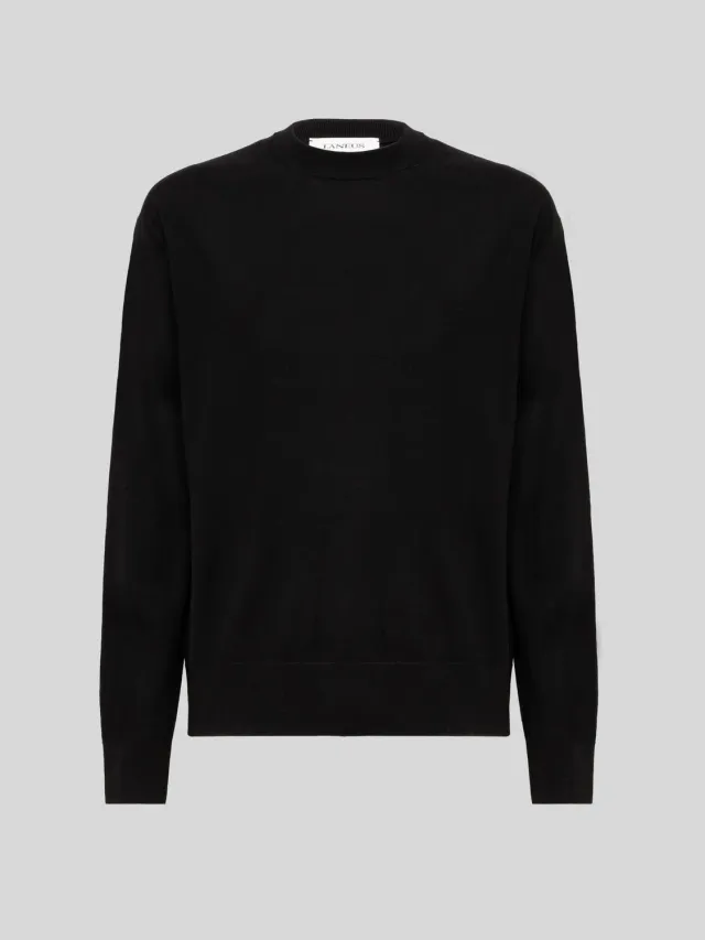 Laneus Merino Wool Crew Neck striktrøje sort merinould