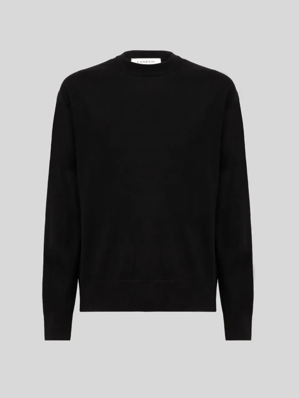 Laneus Merino Wool Crew Neck striktrøje sort merinould