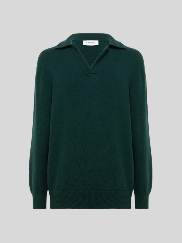 Laneus Wool and Cashmere Polo Shirt pologrøn uld