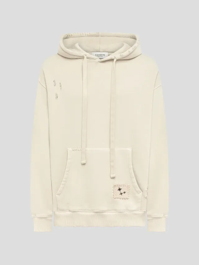 Laneus hoodie cream destroyed bomuld