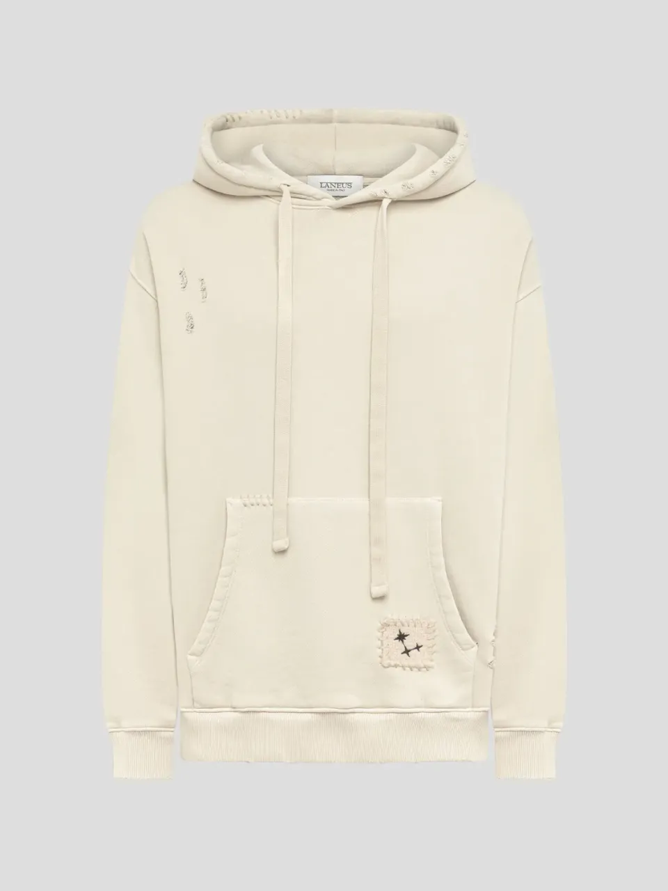 Laneus hoodie cream destroyed bomuld