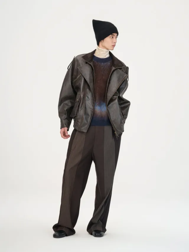 Feng Chen Wang Brown Vintage Biker Jacket bikerjakke brun