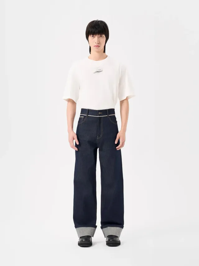 Feng Chen Wang Straight-Leg jeans mørkeblå opslag