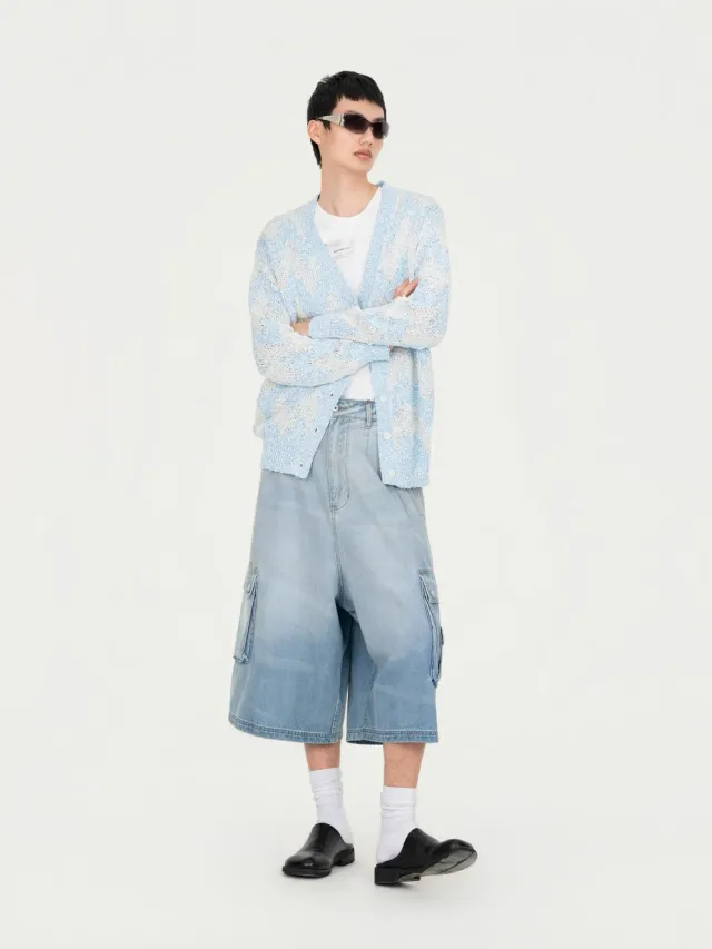 Feng Chen Wang Oversized Denim Cargo Trouser cargobukser blå