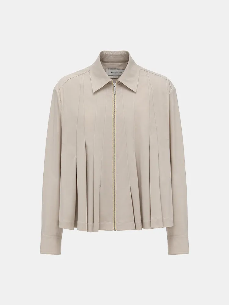 Feng Chen Wang Pleated skjortejakke beige plisseret