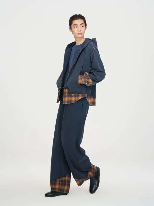 Feng Chen Wang Navy Plaid hættetrøje ternet lynlås