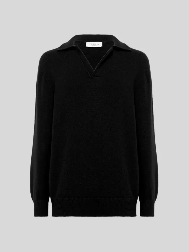 Laneus Wool Cashmere polo sort merino herre