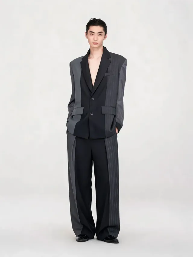 Feng Chen Wang tailored bukser sort-grå stribet