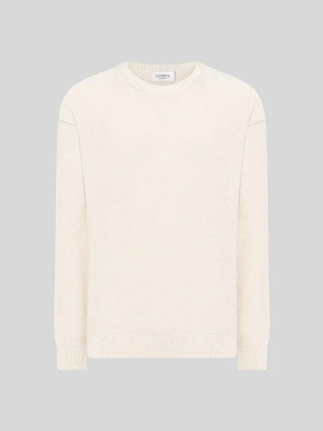 Laneus Cashmere and Silk Crew Neck Sweater strik creme cashmere