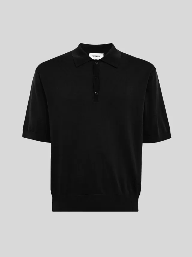 Laneus Knitted poloshirt sort bomuld