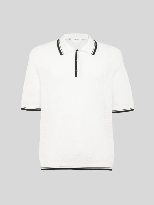 Laneus Openwork Knit Polo poloskjorte creme bomuld