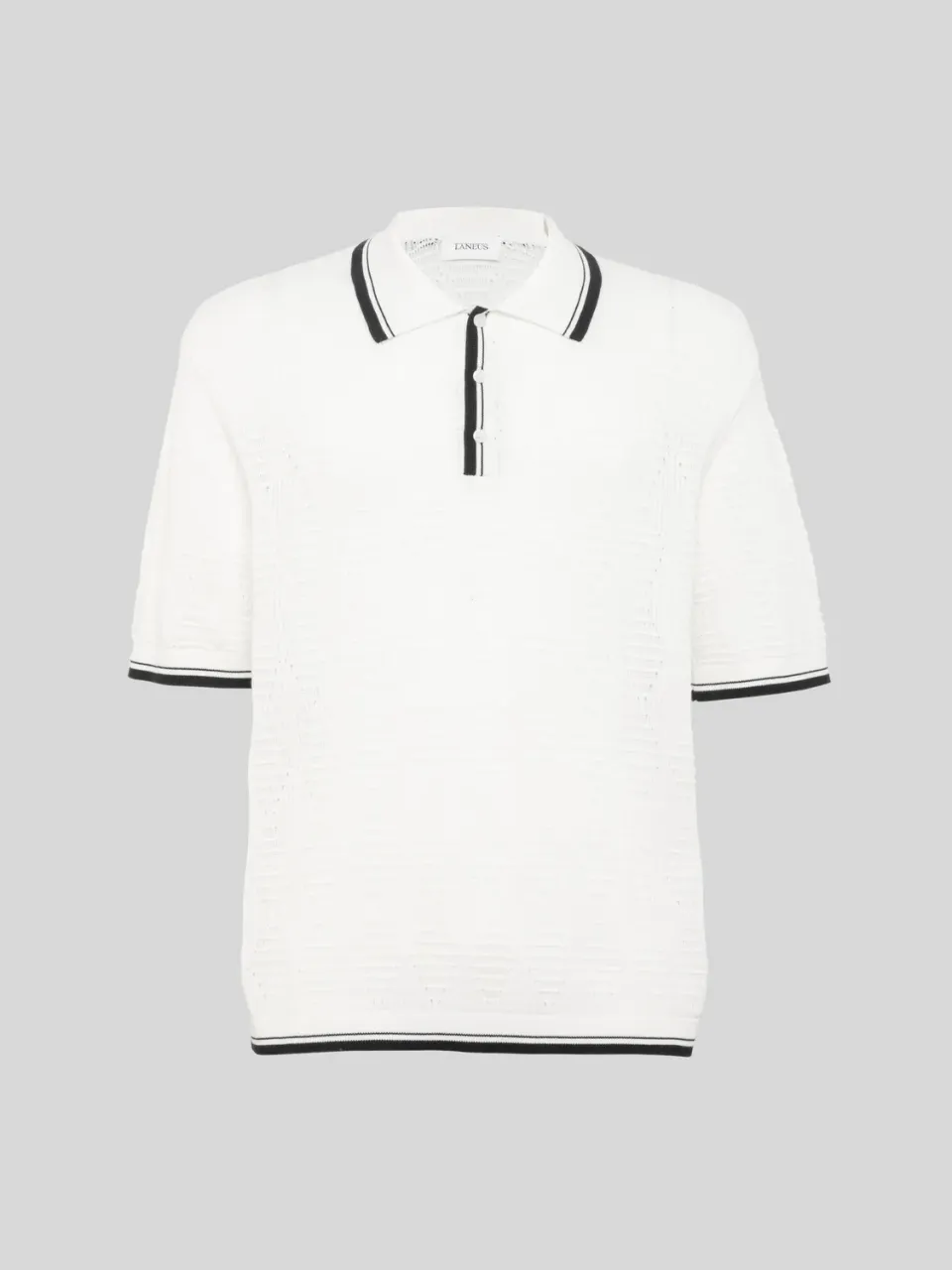 Laneus Openwork Knit Polo poloskjorte creme bomuld