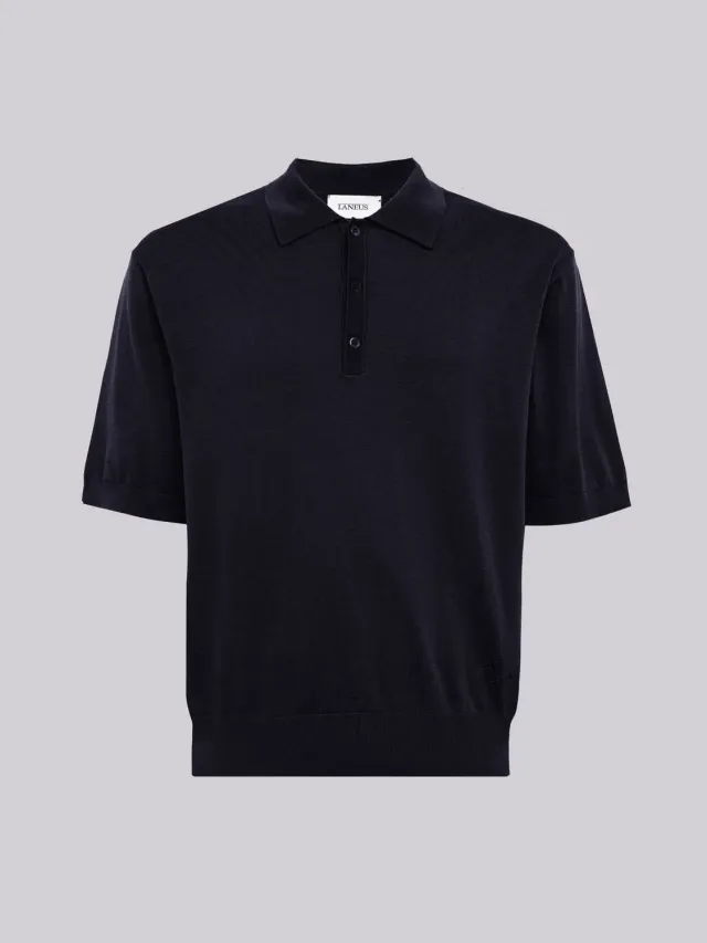 Laneus strik polo poloshirt navy blue bomuld