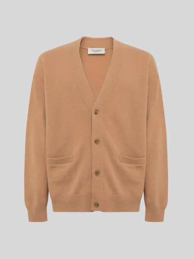 Laneus Wool and Cashmere Cardigan camel merino herre