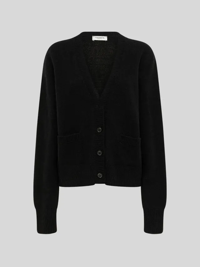 Laneus plain knit cardigan uld cashmere sort