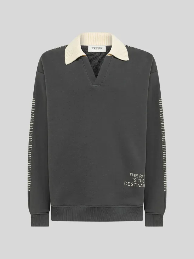 Laneus Boxy Fit polo sweatshirt grå bomuld