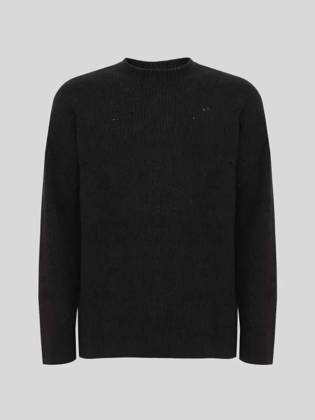 Laneus Destroyed English Rib Boxy Crewneck striktrøje sort cashmere