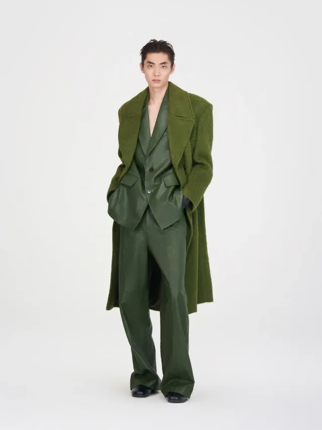 Feng Chen Wang Wool Blend Frakke Grøn Dobbeltknappet