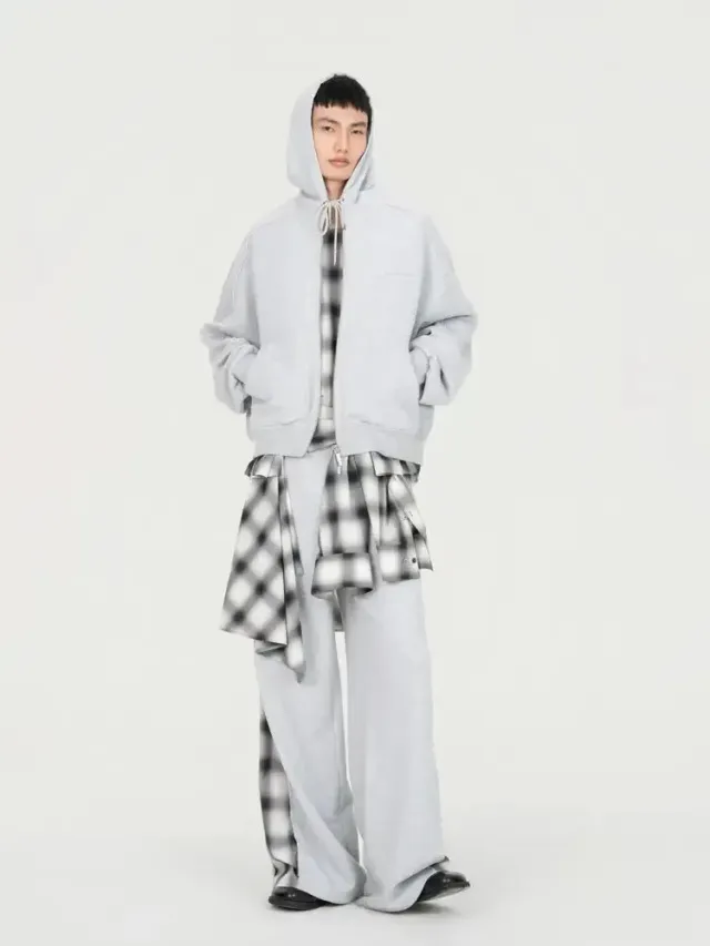 Feng Chen Wang 2-in-1 Zip Hoodie hættetrøje grå ternet