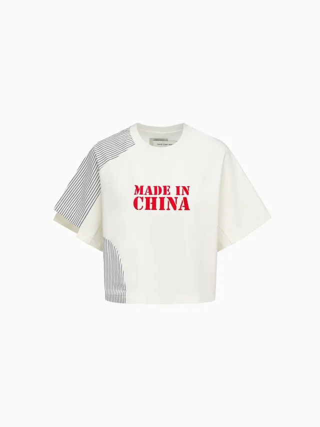 Feng Chen Wang Striped Patchwork t-shirt hvid bomuld
