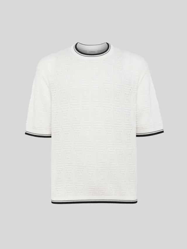 Laneus Perforated Knit T-shirt creme bomuld