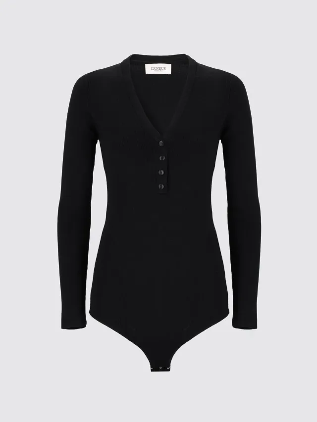 Laneus bodysuit sort merinould rib