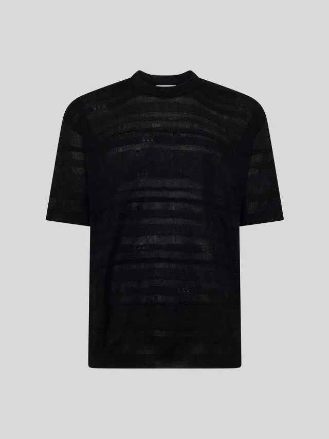 Laneus Lightweight Jacquard T-Shirt t-shirt sort viskose