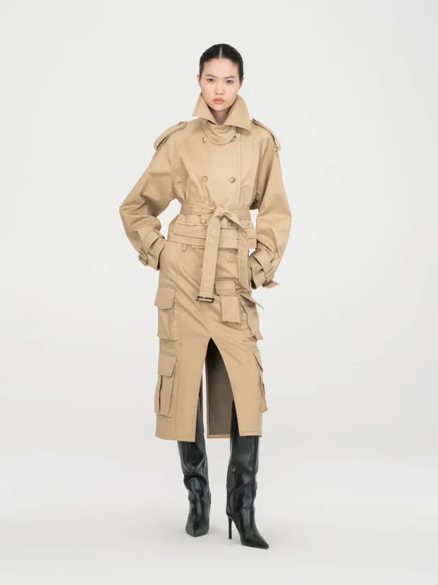 Feng Chen Wang Cropped Trenchcoat jakke khaki kort