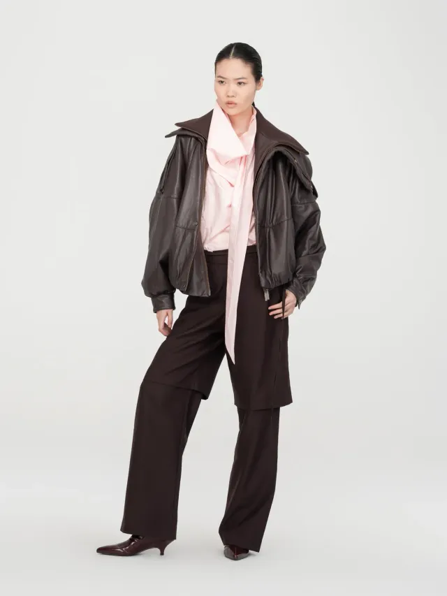 Feng Chen Wang Asymmetric Double Collar Jakke kunstlæder