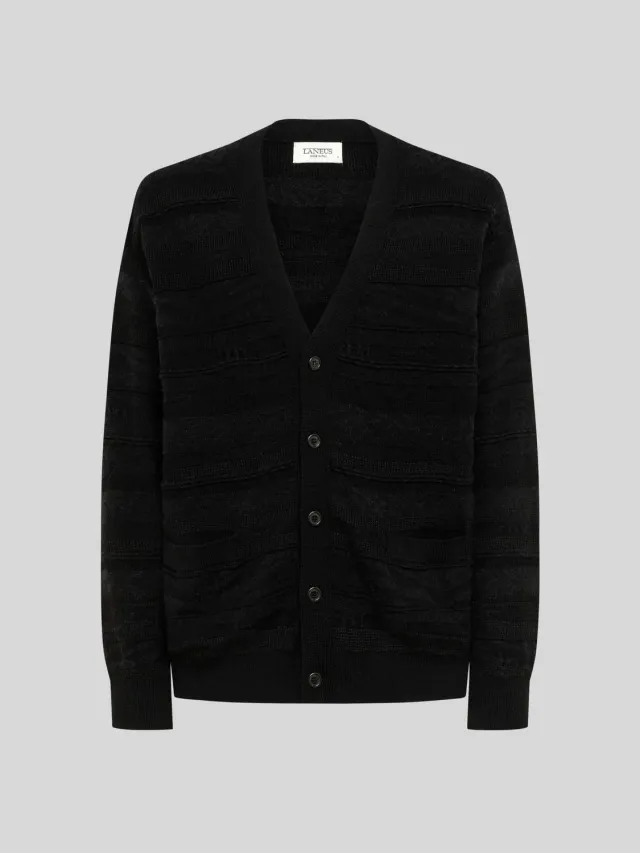 Laneus Jacquard cardigan sort cashmere
