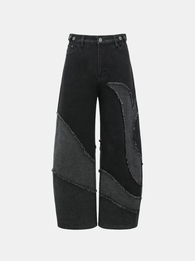 Feng Chen Wang Deconstructed Patchwork Jeans sort grå