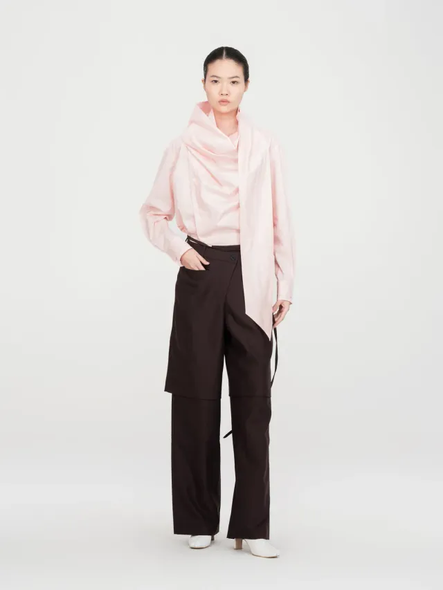 Feng Chen Wang Draped bluse pink med tørklæde
