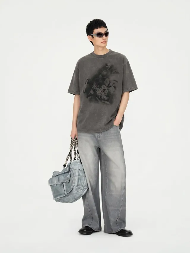 Feng Chen Wang Spray Painted Tee T-shirt mørkegrå bladprint