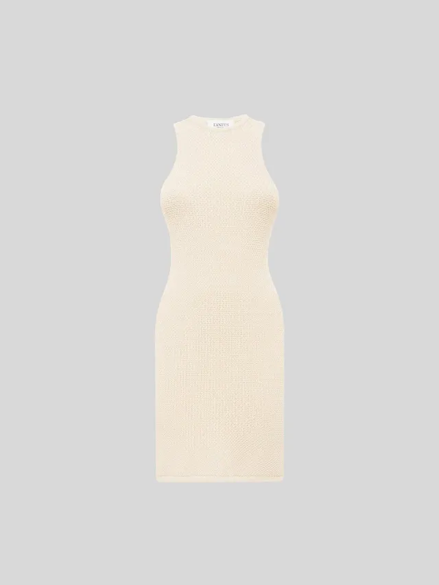Laneus Knit Mini strikkjole creme bomuld slim