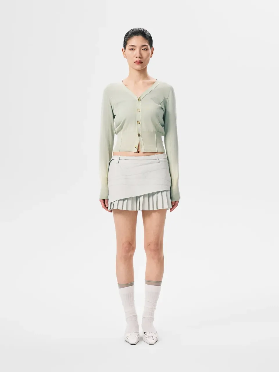 Feng Chen Wang Sandwashed Knit Cardigan strikcardigan celadon