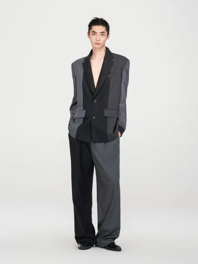 Feng Chen Wang Inverted Stripe blazer sort grå