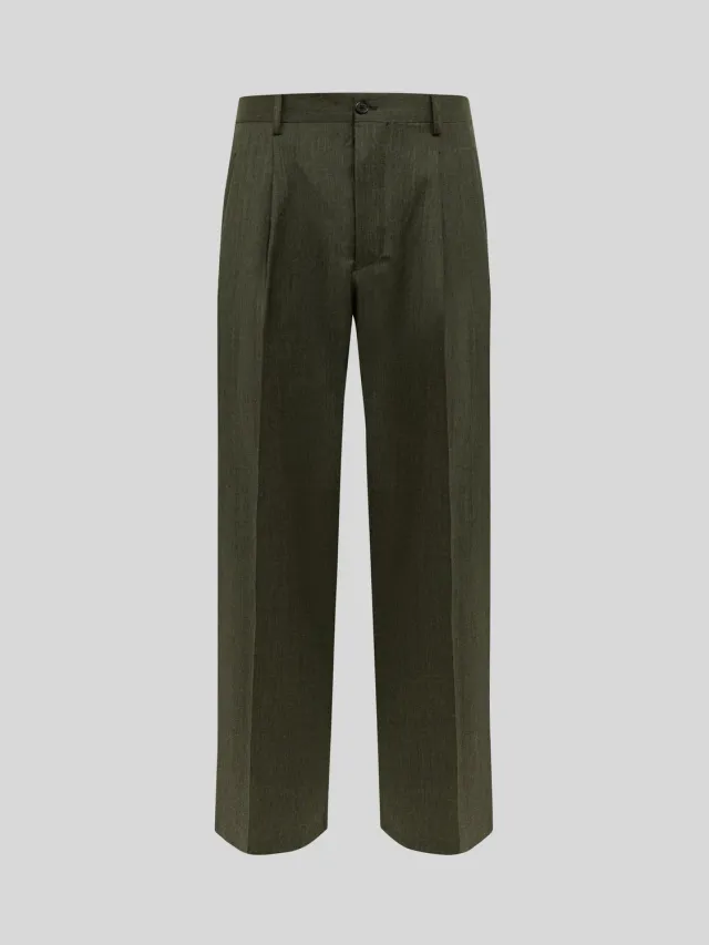 Laneus Wide Leg Wool Trousers bukser grøn uld
