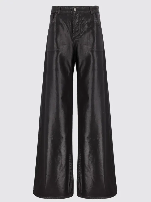 Laneus Baggy Coated jeans sort coated denim dame