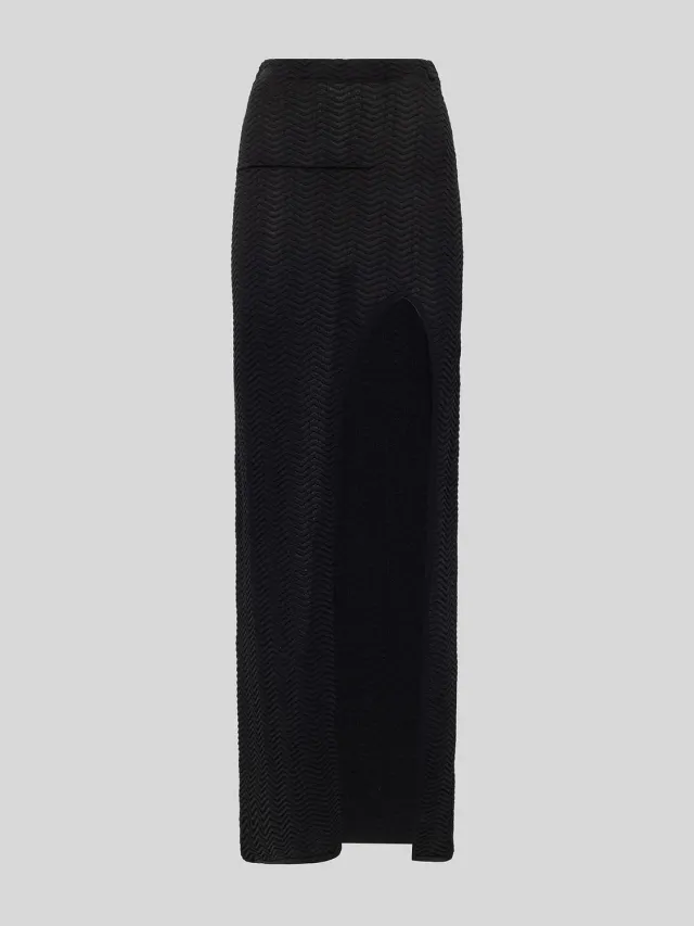 Laneus Long Knitted Skirt strikskørt sort slids