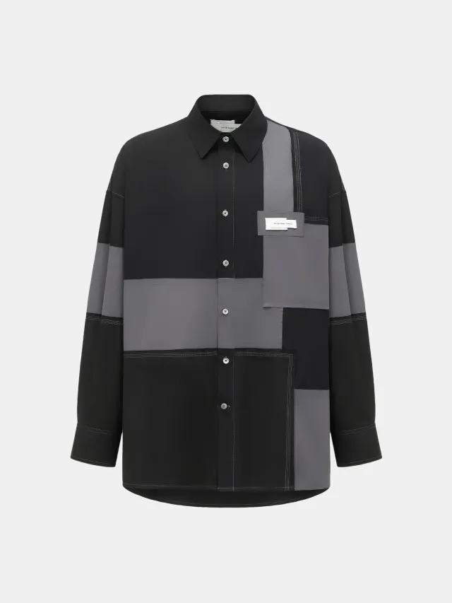 Feng Chen Wang Dark Patchwork skjorte mørk bomuld
