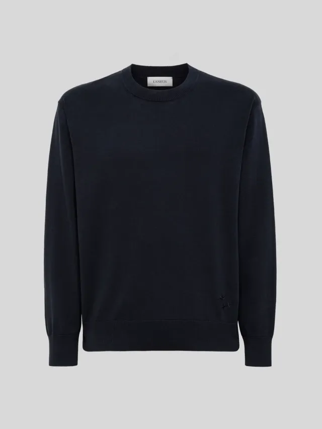Laneus Cotton Crew Neck sweater navy bomuld
