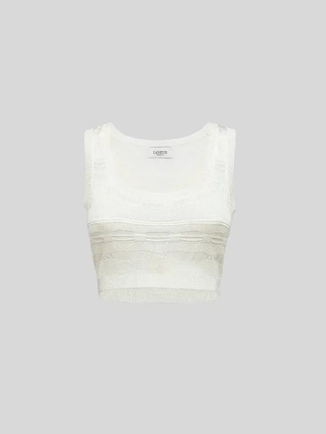 Laneus Light Jacquard top creme slim viskose