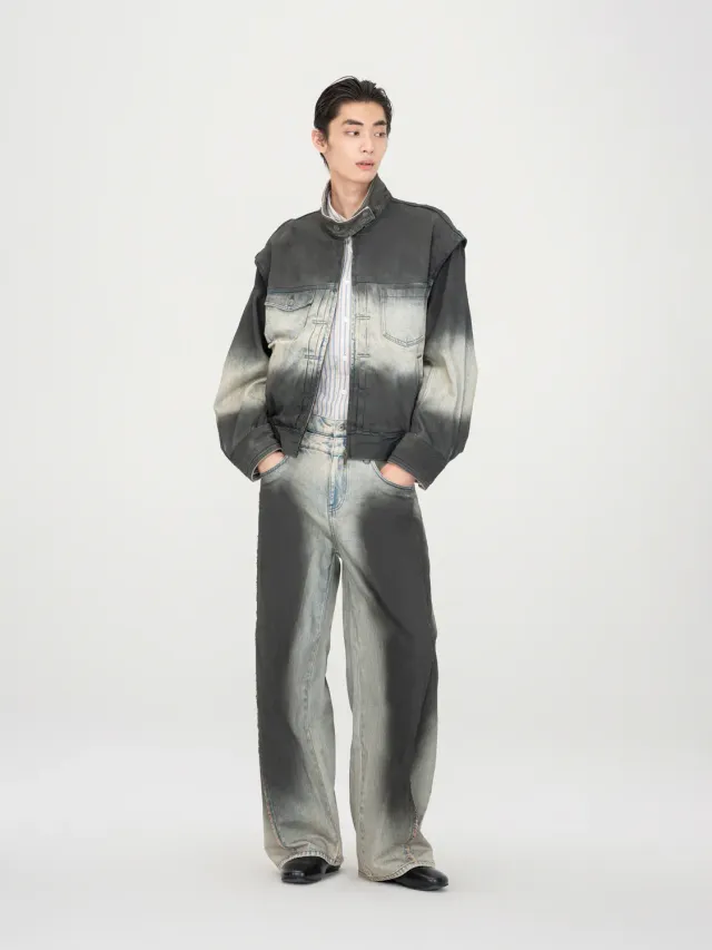 Feng Chen Wang Ombre denimjakke blå-sort cropped