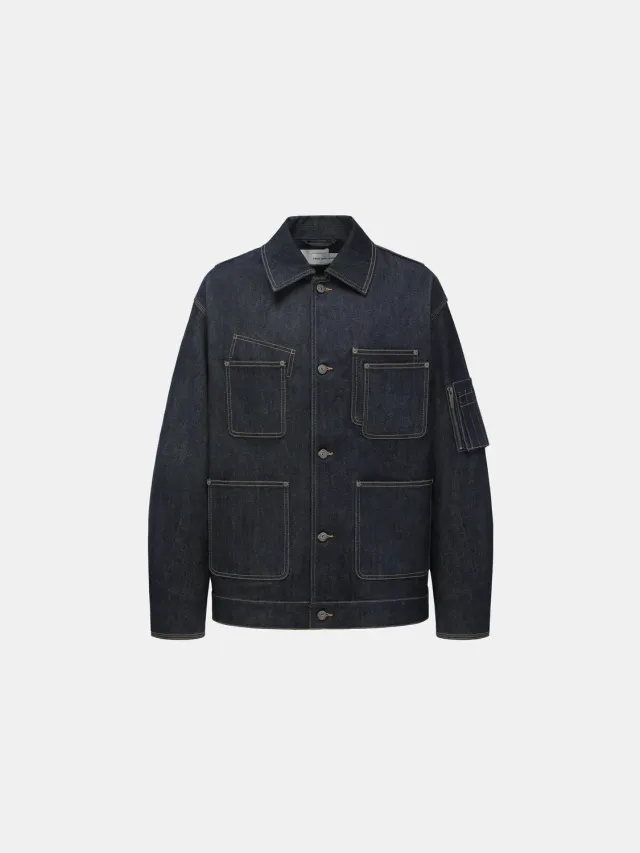 Feng Chen Wang Utility Denimjakke Mørkeblå Relaxed Fit