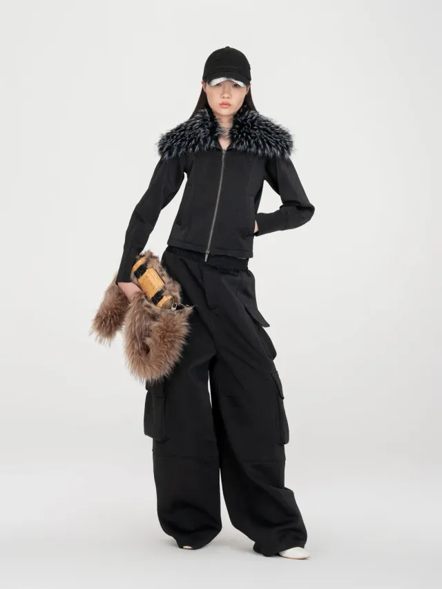 Feng Chen Wang Zip-Up top sort aftagelig krave S