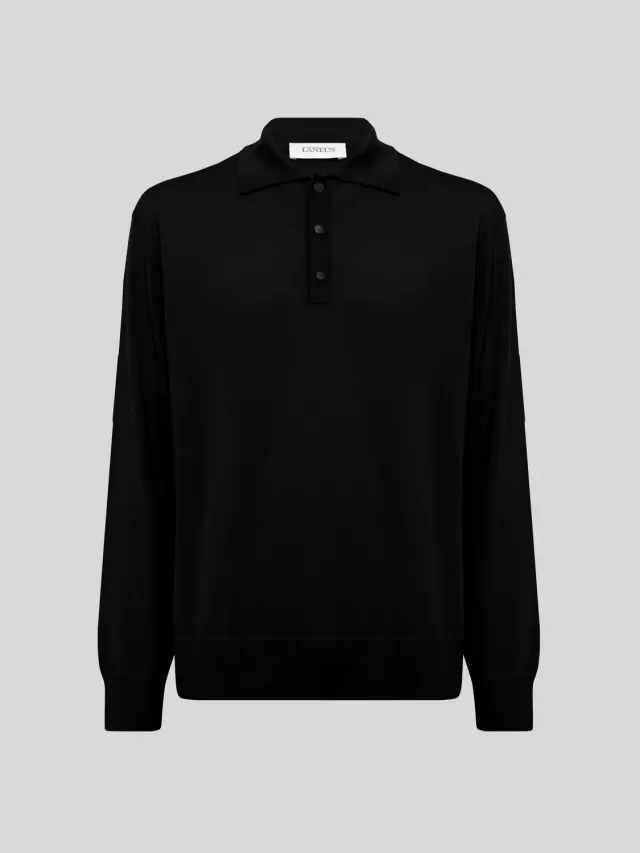Laneus Merino Wool Polo poloshirt sort merinould