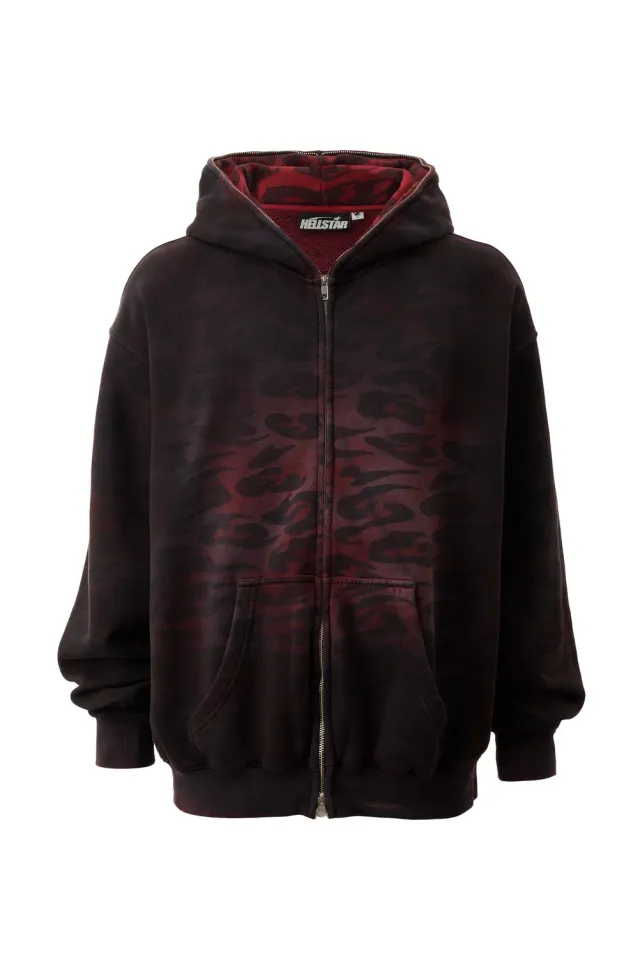 Hellstar Overdyed Cheetah hoodie rød – lynlås