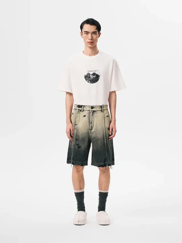 Feng Chen Wang Denim Gradient shorts unisex