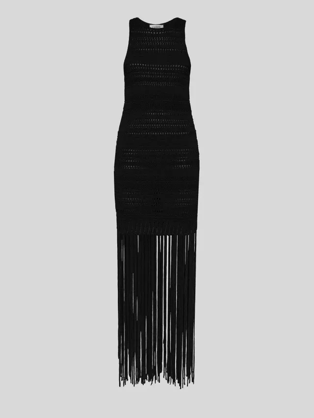 Laneus Fringed Dress kjole sort viskose frynser