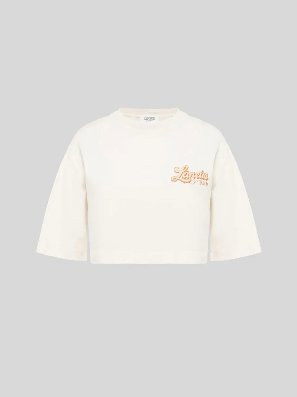 Laneus t-shirt boxy cream print bomuld